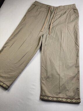 VTG White Stag Womens XL 16 Khaki Stretch Capris Pants String Embroidered Spring